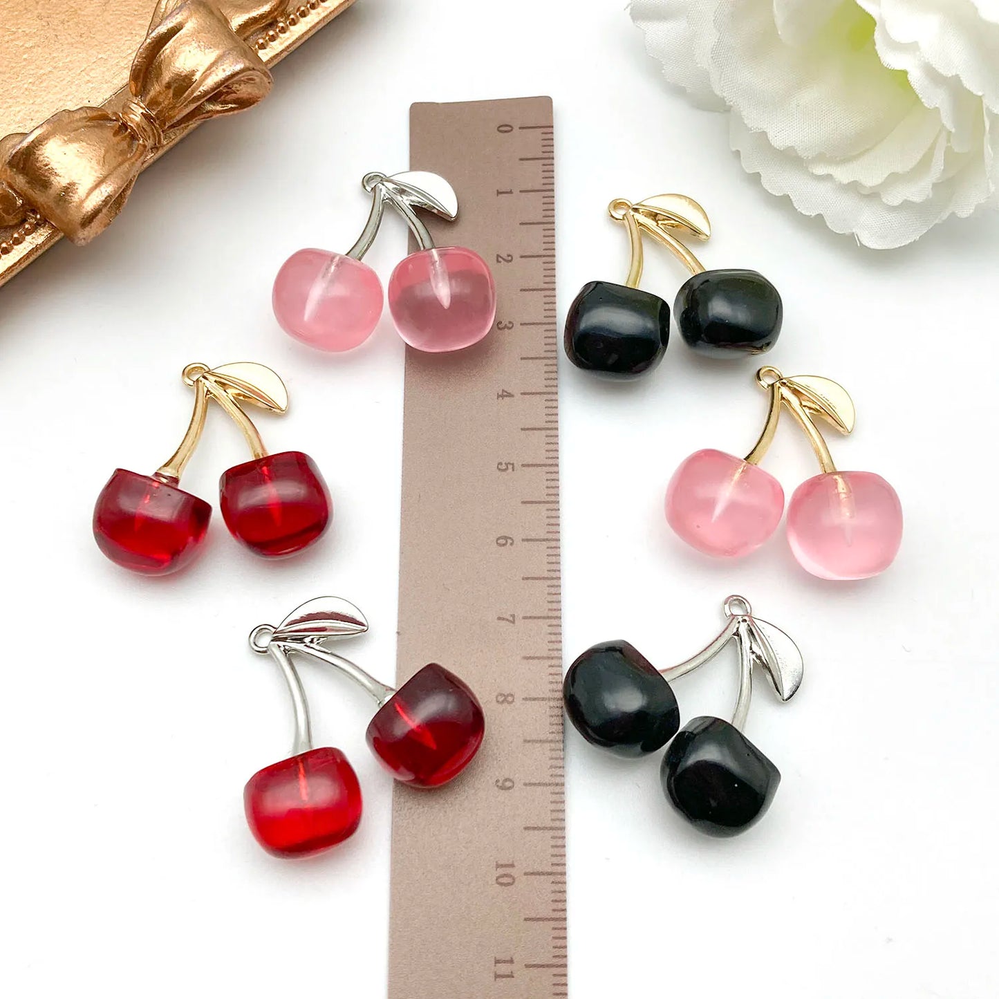 3D Resin Cherry Charm Set for Jewelry Making - Cute and Romantic Craft Accessories