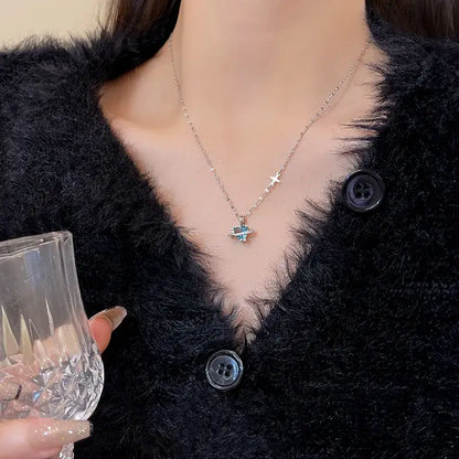Korean Fashion Vintage Blue Crystal Pendant Necklace