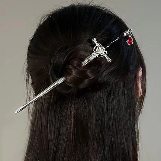 Vintage Chinese Style Ruby Sword Hairpins for Women