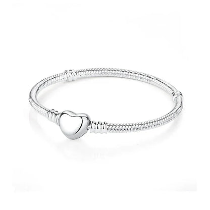 925 Sterling Silver Heart Lock Snake Bone Chain Bangle Women’s Classic Zircon Bracelet Fine Jewelry Party Gift