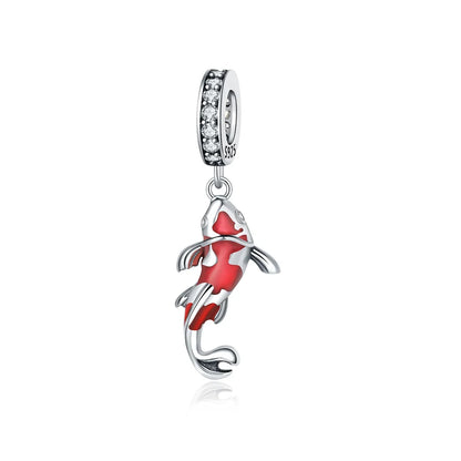 Original 925 Sterling Silver Red Charm Beads Set Heart Cherry Strawberry Flower Fish Zircon Accents for DIY Necklace and Bracelet Jewelry Gift
