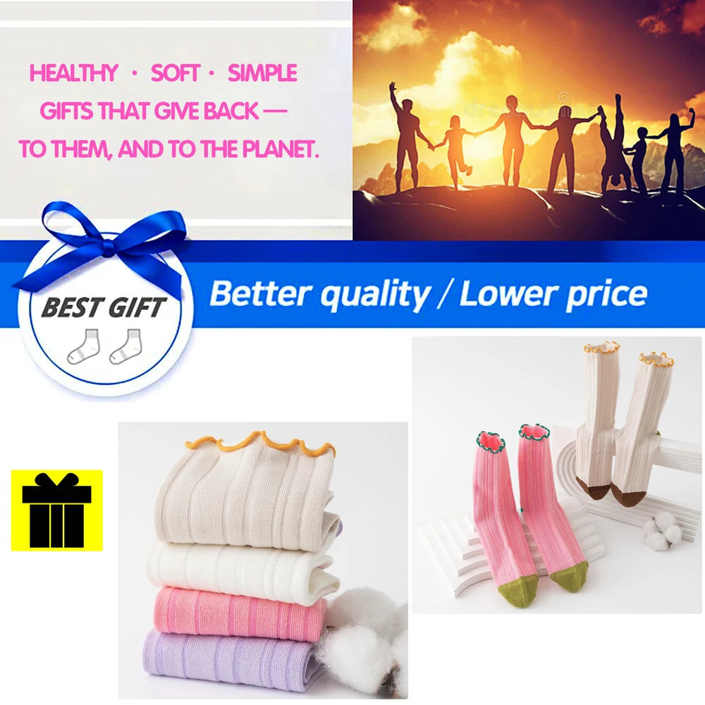 6 Pairs Lace Trim Cotton Mid Crew Antibacterial Socks