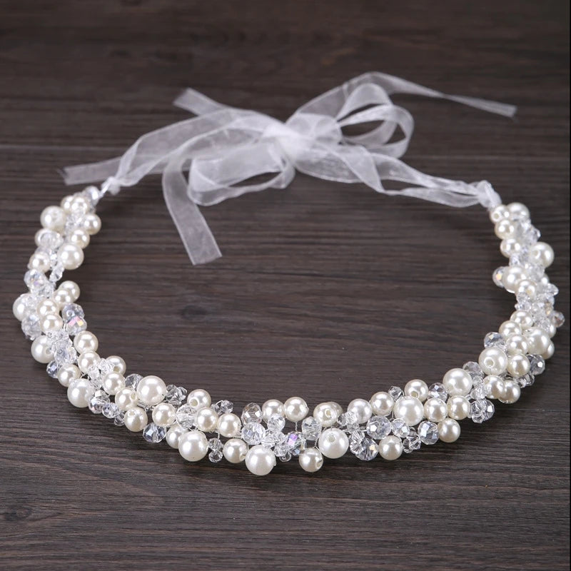 Handmade Crystal Pearl Flower Tiara for Women and Girls - Elegant Bohemian Wedding Hair Accessory