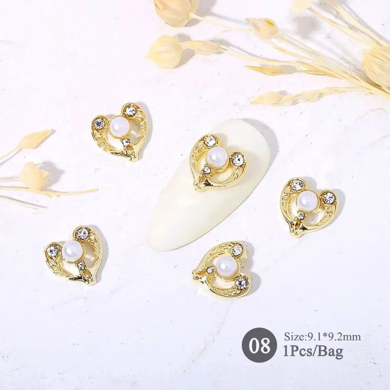 Elegant Gold Silver Metal Bowknot Nail Charm 3D Rhinestone Decor for DIY Manicure Art