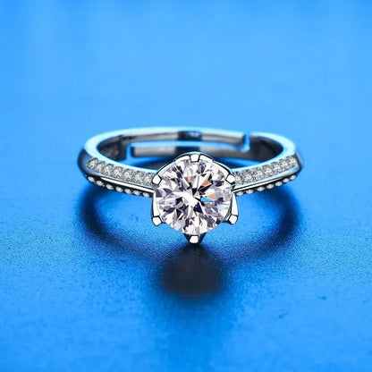 Elegant 925 Sterling Silver Heart Zircon Adjustable Ring for Women
