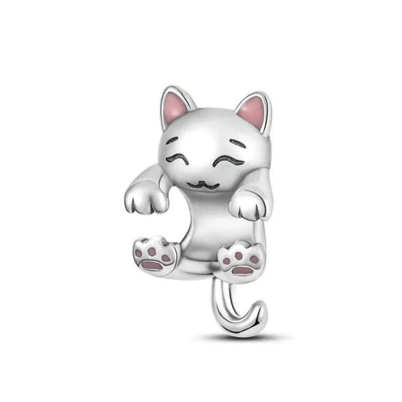 Exquisite 925 Silver Cat Claw Pendant Beads with Safety Chain for European Bracelets B4676