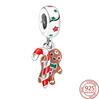 925 Sterling Silver Festive Cookie House Heart Nutcracker Dangle Charm for DIY Christmas Tree and Original Bracelet Gift