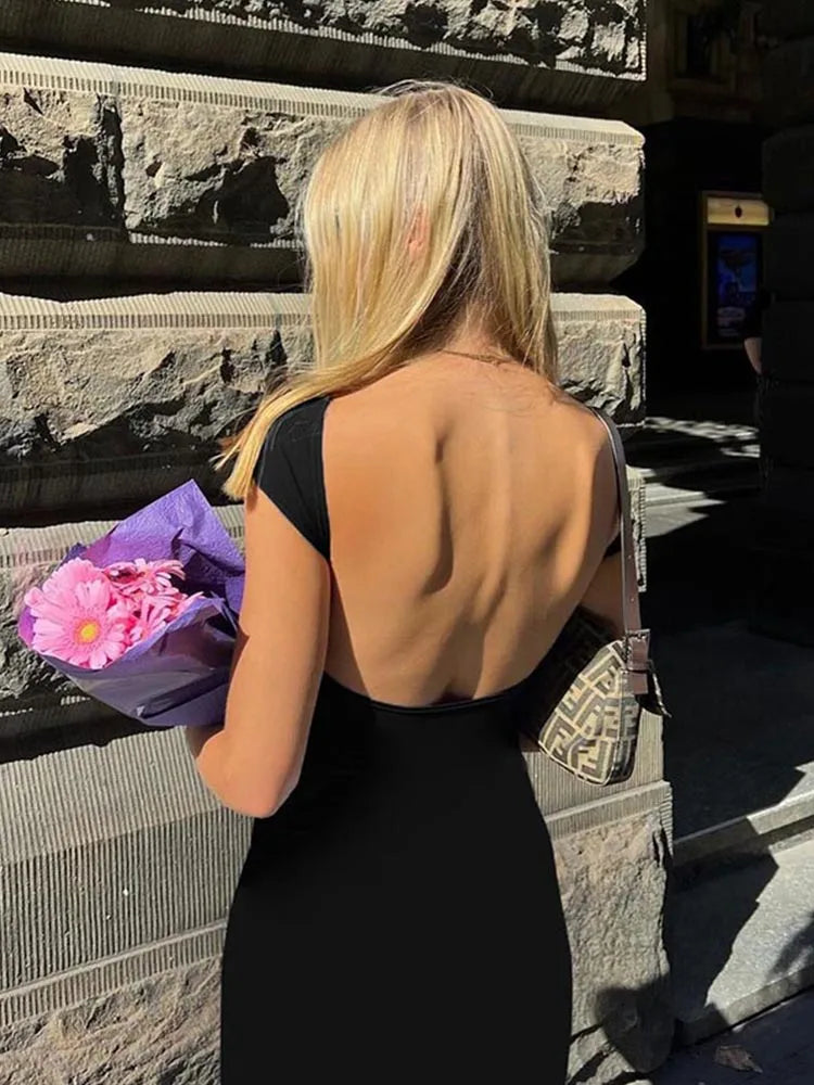 Solid Backless Maxi Dress for Women Elegant Bodycon Style