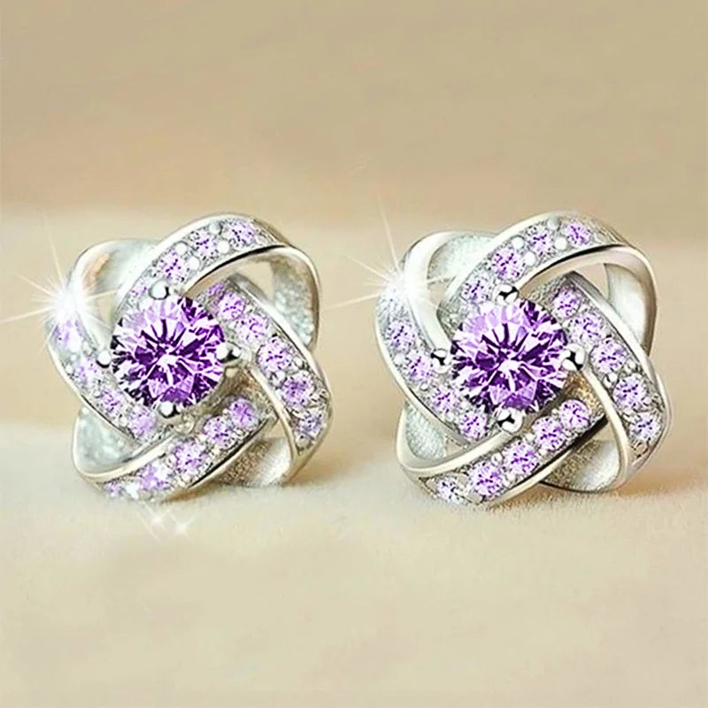 Huitan Elegant White and Purple Zirconia Stud Earrings for Women Perfect for Weddings and Special Occasions