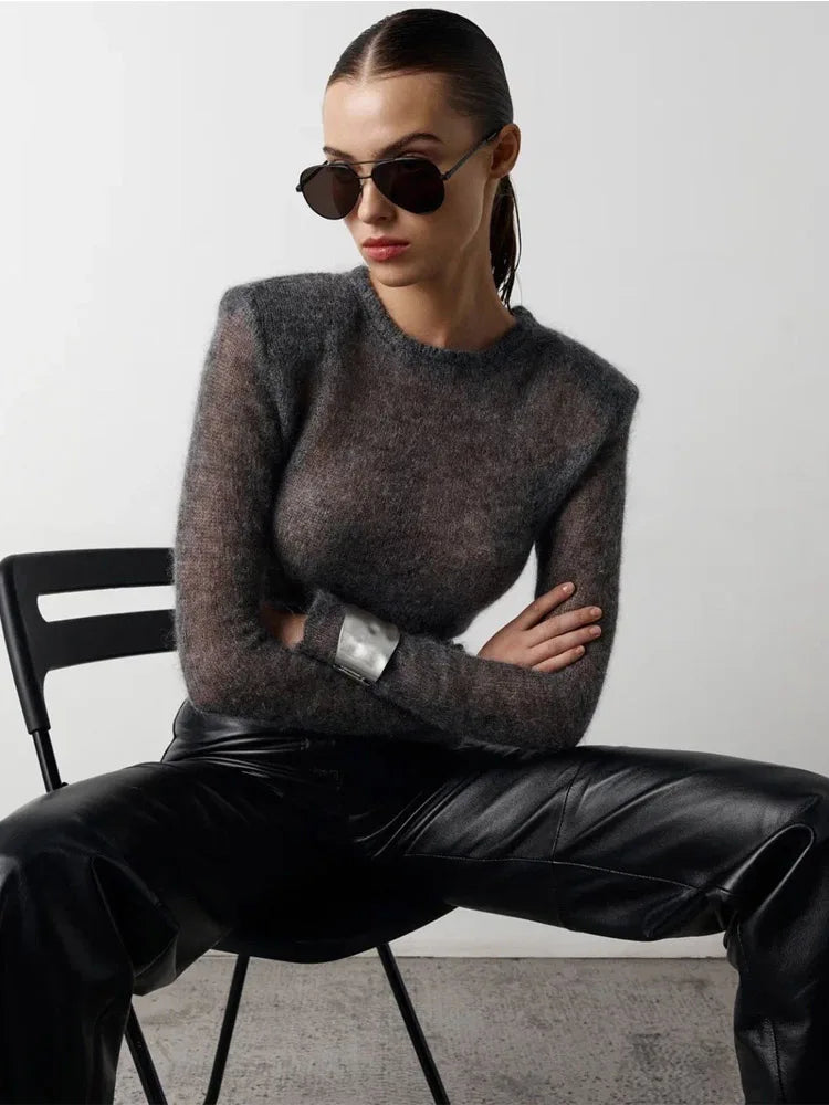 Solid Round Neck Thin Knitted Sweater For Women Autumn 2025