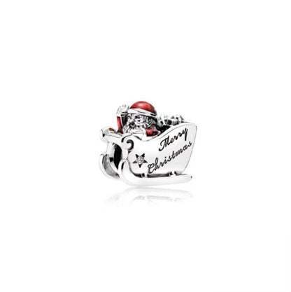 DIY Christmas Charm Bracelet with Santa Reindeer Snowman Tree Train Beads in Silver 925 YY0407