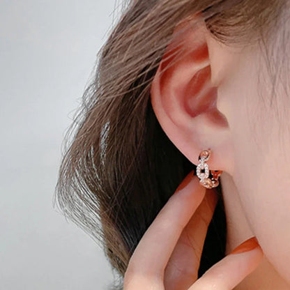 Huitan Rose Gold Chain Link Hoop Earrings with Shiny CZ for Women