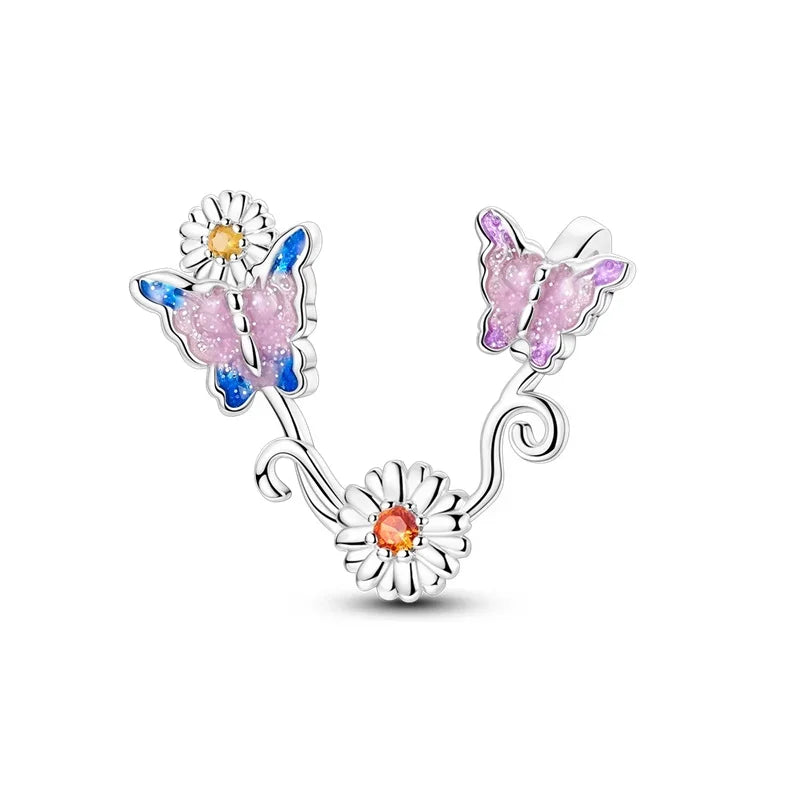 925 Sterling Silver Little Bear Butterfly Flower Fish Charms Beads for DIY Jewelry and Gift Bracelets