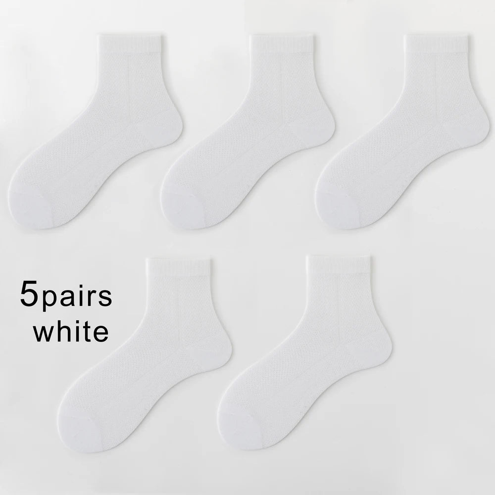 5 Pairs Breathable Business Mid Calf Ice Silk Cotton Socks