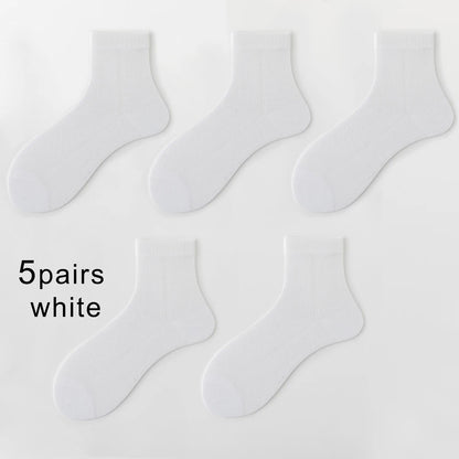 5 Pairs Breathable Business Mid Calf Ice Silk Cotton Socks