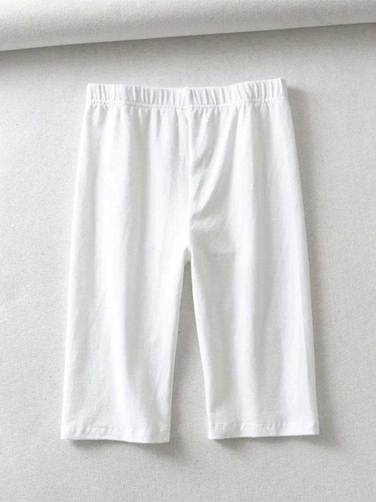 Sexy Women Cotton High Waisted Knee Length Bike Shorts