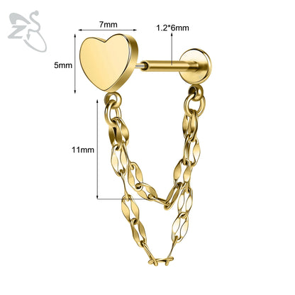 ZS 16G Stainless Steel Stud Earrings for Women and Girls with CZ Crystal Tassel Drop Design