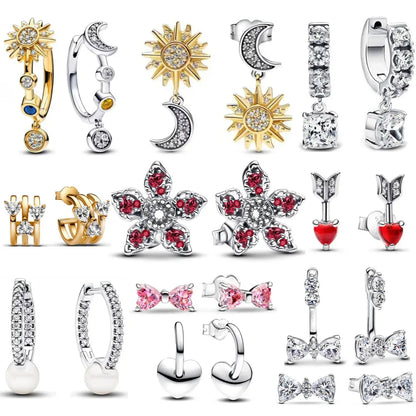 2025 European 925 Silver Moon Sun Bow Earrings Exquisite Charm Jewelry Gifts for Women