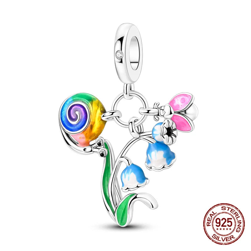 Elegant Sterling Silver Purple Flower Beads for DIY Jewelry and Charm Bracelets