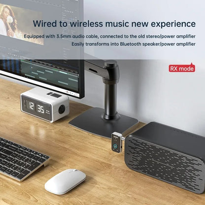 Bluetooth 5.3 Wireless Audio Transmitter Receiver Adapter for Car Headphones Speakers 3.5mm AUX High Def Hands Free Audio
