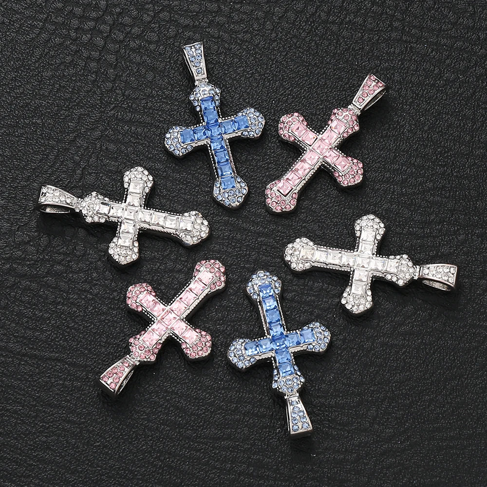 Colorful Rhinestone Alloy Cross Pendant Connectors for Handmade Earrings and DIY Jewelry