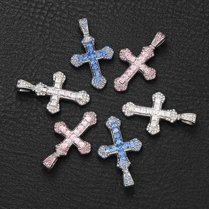 Colorful Rhinestone Alloy Cross Pendant Connectors for Handmade Earrings and DIY Jewelry