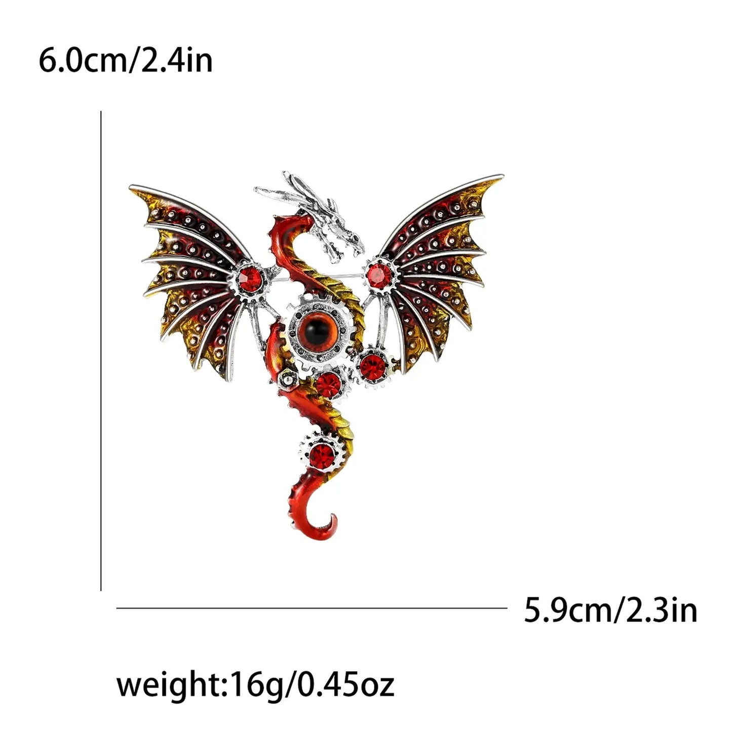 Enamel Dragon Pins for Women Rhinestone Brooch Jewelry Red4447