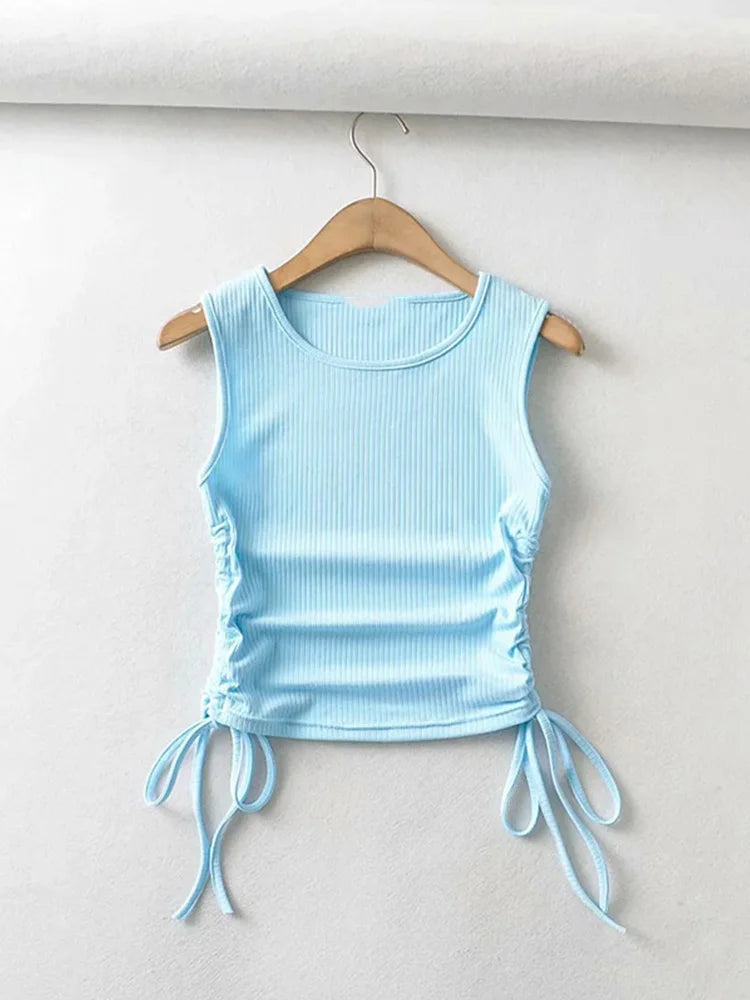 2025 Summer Women Solid Crop Top With Side Club Strings