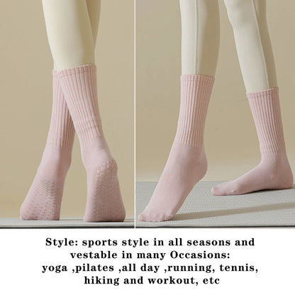 3 Pairs Cotton Grip Yoga Socks Medium Length Women Fit