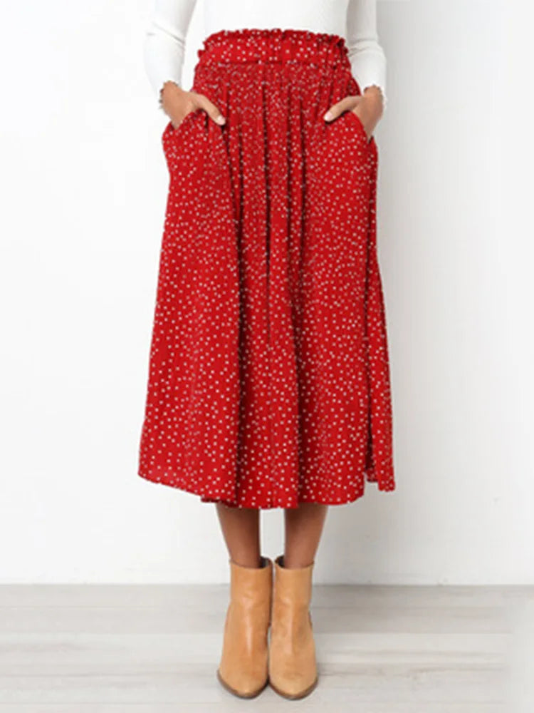 Dozw 2025 Chiffon Print Maxi Skirt With Pockets High Waist