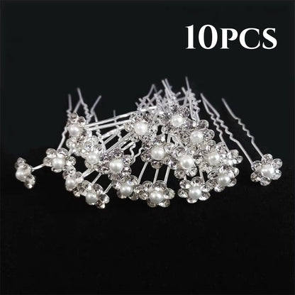 Elegant Bridal U-Shaped Hairpins Set - Pearl and Rhinestone Wedding Updo Accessories