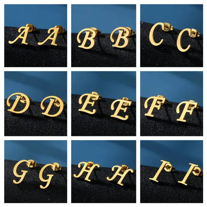 Tiny Stainless Steel Initial Letter Stud Earrings Gift