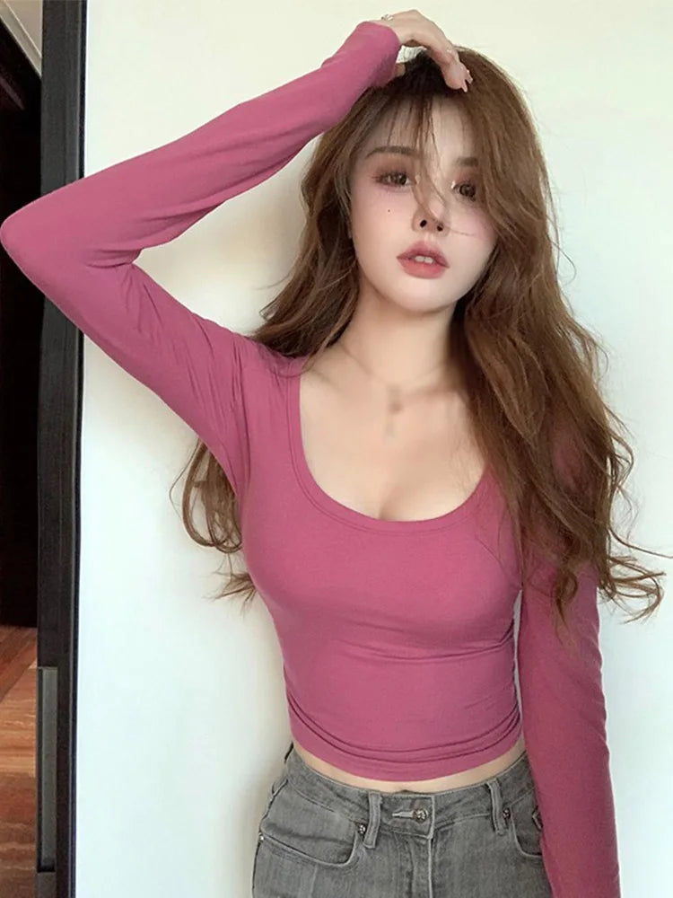 Women Base Layer Top Long Sleeve U Neck Casual Shirt
