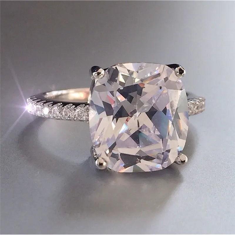 Luxury 925 Sterling Silver Oval Square Simulated Diamond Engagement and Wedding Ring for Women
