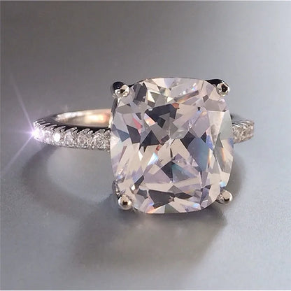 Luxury 925 Sterling Silver Oval Square Simulated Diamond Engagement and Wedding Ring for Women