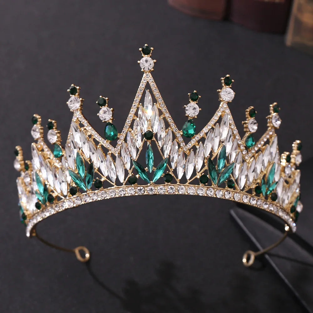Baroque Luxe Green Crystal Bridal Tiara - Top-Rated Flower Headpiece for Weddings Style L Gold Green