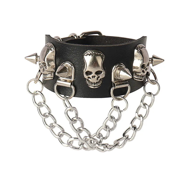 Gothic Punk Cat Heart Leather Bracelet For Women And Men