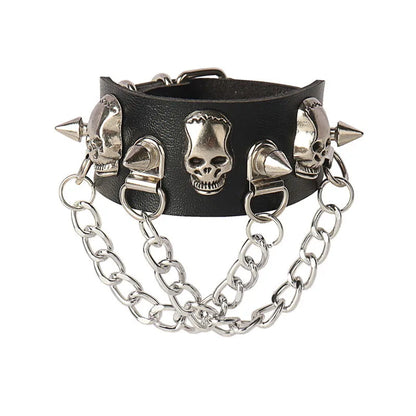 Gothic Punk Cat Heart Leather Bracelet For Women And Men