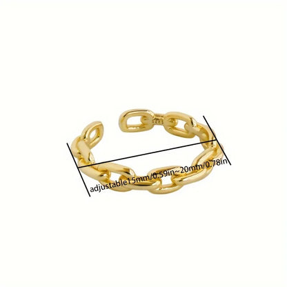 Trendy Unisex 18k Gold Plated 925 Sterling Silver Chain Cuff Ring for Daily Wear
