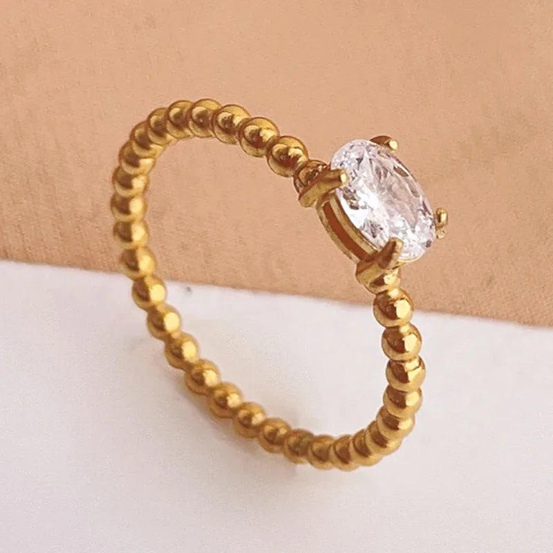 Elegant Minimalist Oval Zircon Rings for Women in 18k Gold-Plated Stainless Steel