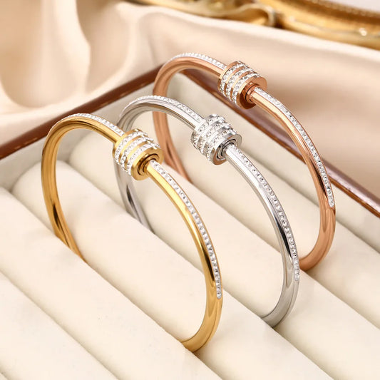 Rotating Lucky Diamond Bangle Women's Fashion Stainless Steel Bracelet