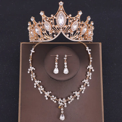Baroque Crystal Tiara & Crown Jewelry Set - Top-Rated Rhinestone Bridal Accessories Gold 1