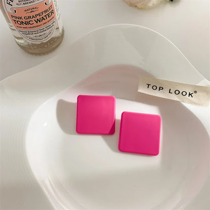 S925 Colorful Square Earrings Frosted Geometric Candy Design Acrylic Fashion Jewelry for Women