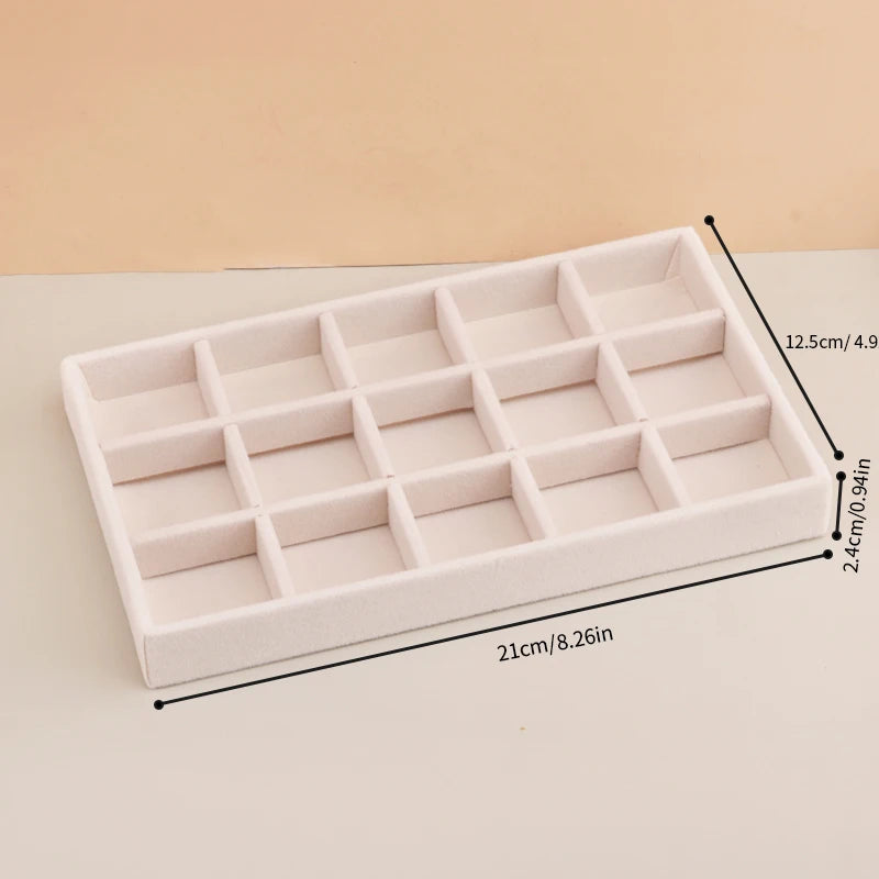Velvet Jewelry Tray Stackable Beige Storage for Rings and Earrings 12 Grids Tray