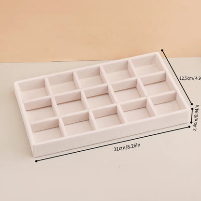 Velvet Jewelry Tray Stackable Beige Storage for Rings and Earrings 12 Grids Tray
