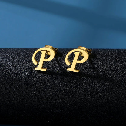 Tiny Stainless Steel Initial Letter Stud Earrings Gift P