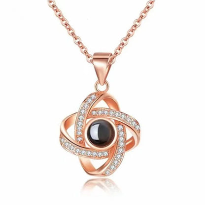 Custom Photo Projection Necklace Copper Pendant with Titanium Steel Chain for Women Rose Golden-08 45cm