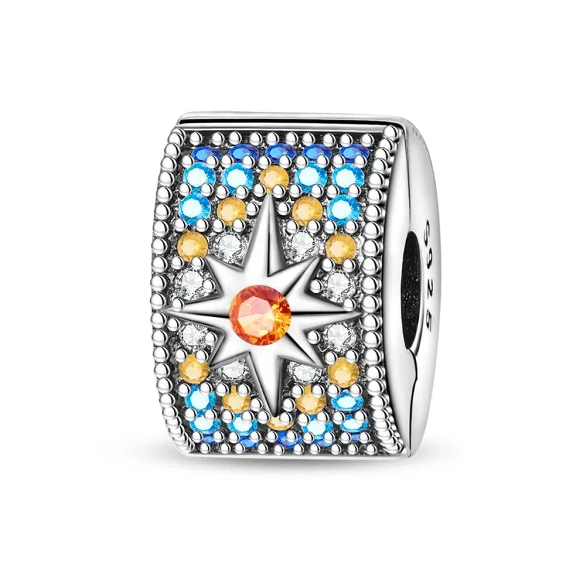 925 Sterling Silver Colorful Butterfly Star Moon Flower Beads Clip Charm for DIY Bracelet Fine Zircon Jewelry