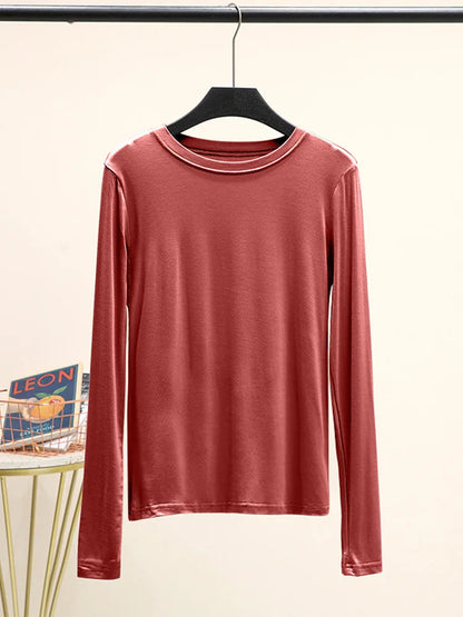 Modal Cotton Long Sleeve O Neck Womens Autumn Basic Tee