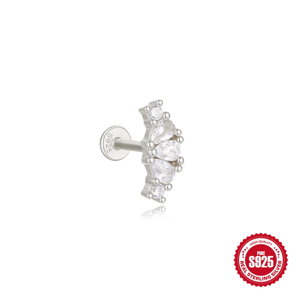 Canner 925 Sterling Silver Tassel Chain Star Mini Zircon Flat Piercing Stud Earrings for Women and Girls